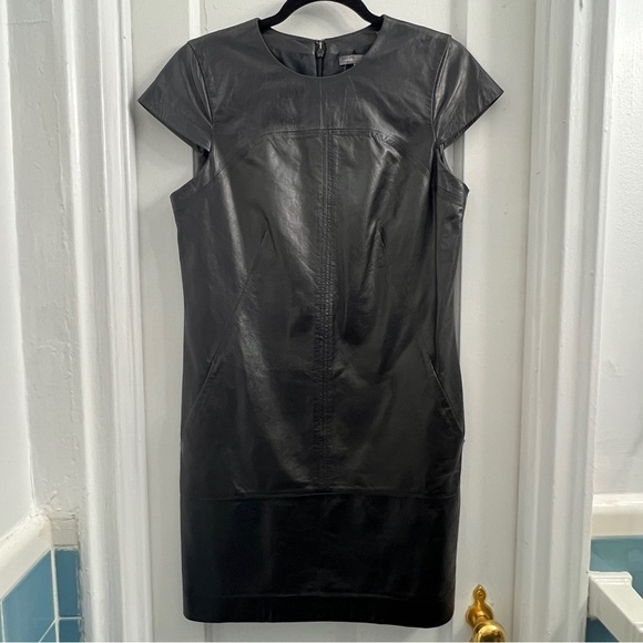 Vince Black Cap Sleeve Leather Dress, size 8 - Picture 1 of 4